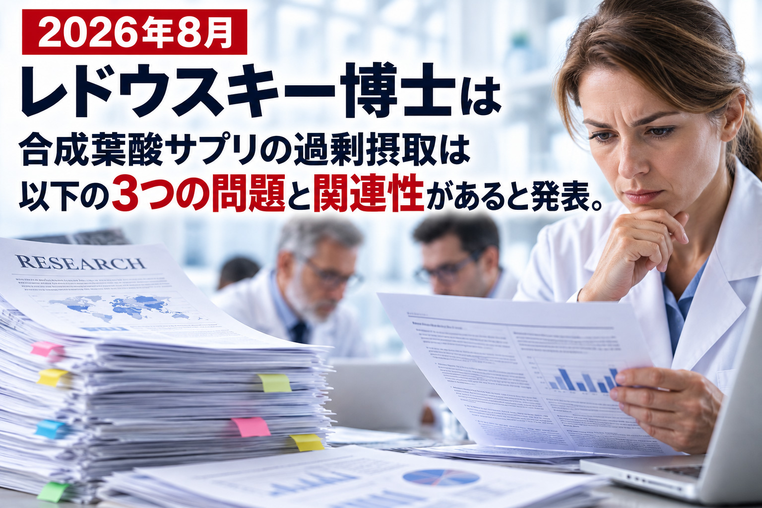 合成葉酸サプリの過剰摂取と3つの問題を示す研究イメージ