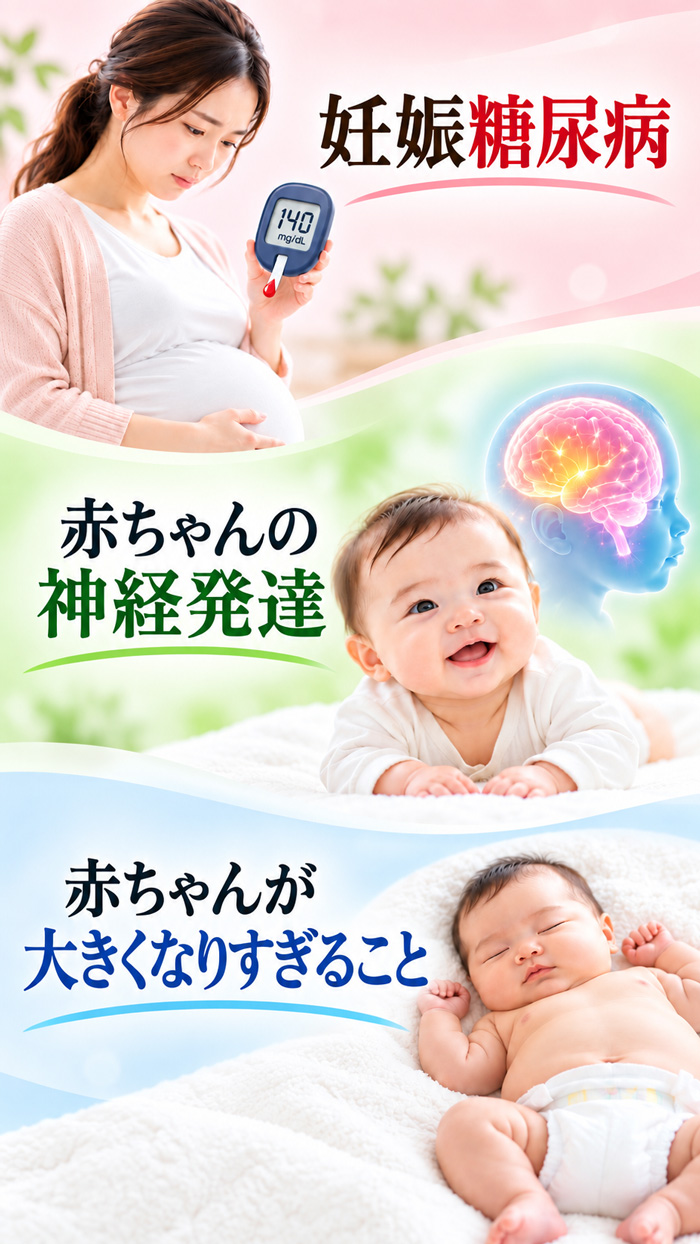 妊娠糖尿病による赤ちゃんへの影響を示すイメージ