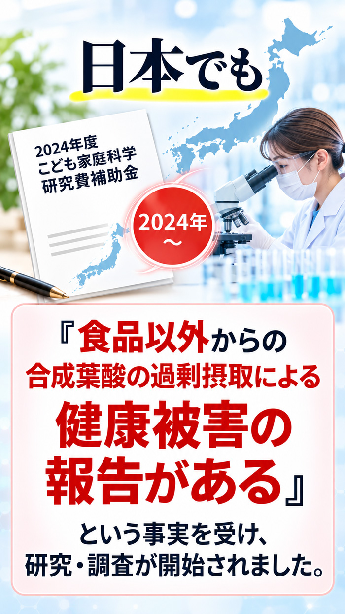 日本でも合成葉酸の過剰摂取による健康被害について研究・調査が開始