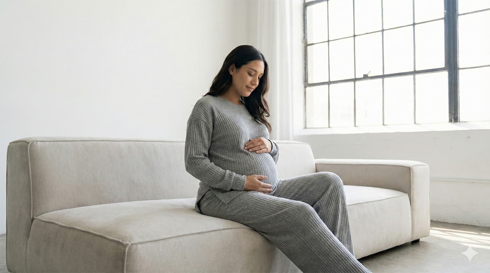 妊婦がお腹に手を当てる